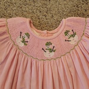 Pink Smocked Snowman Dress